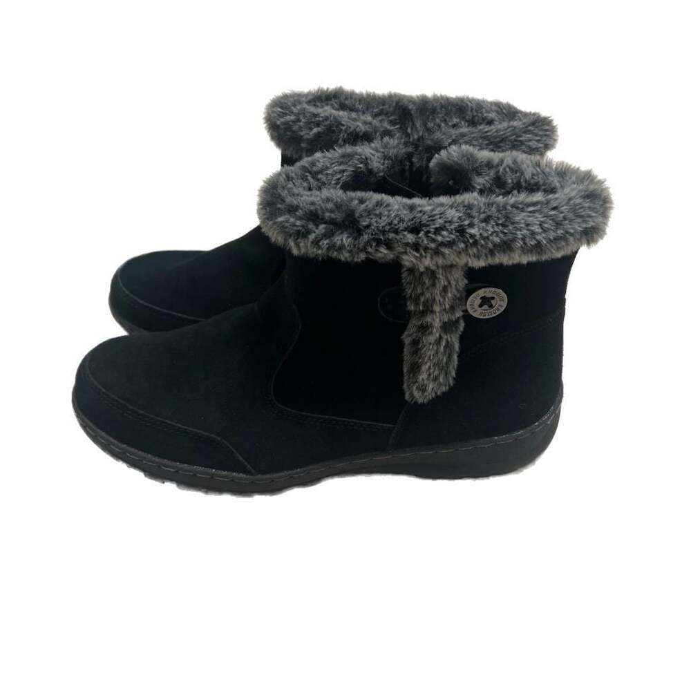 Khombu Women's Faux Fur Trimmed Black Suede Ankle Boots - Size 8.5 - Picture 5 of 12